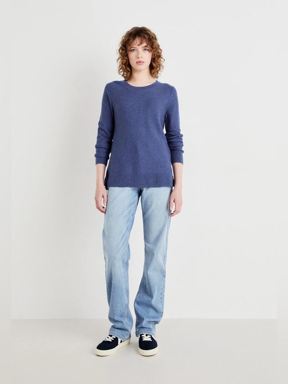GAP NWT Bella Textured Crew Neck Pullover Sweater Indigo Heather L